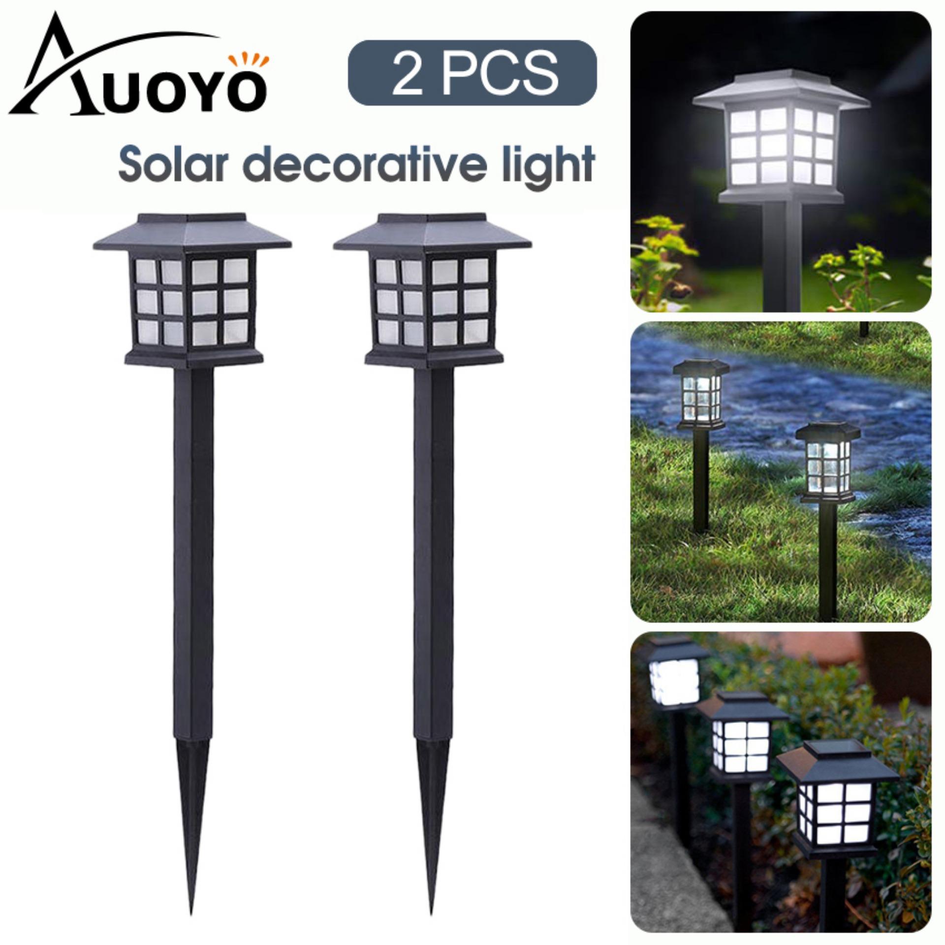 Auoyo 2PCS Solar Garden Lights Outdoor Lighting Waterproof LED Solar Stake Light Lantern Style Outdoor Decorative Light Auto On/Off for Garden Yard Pathways