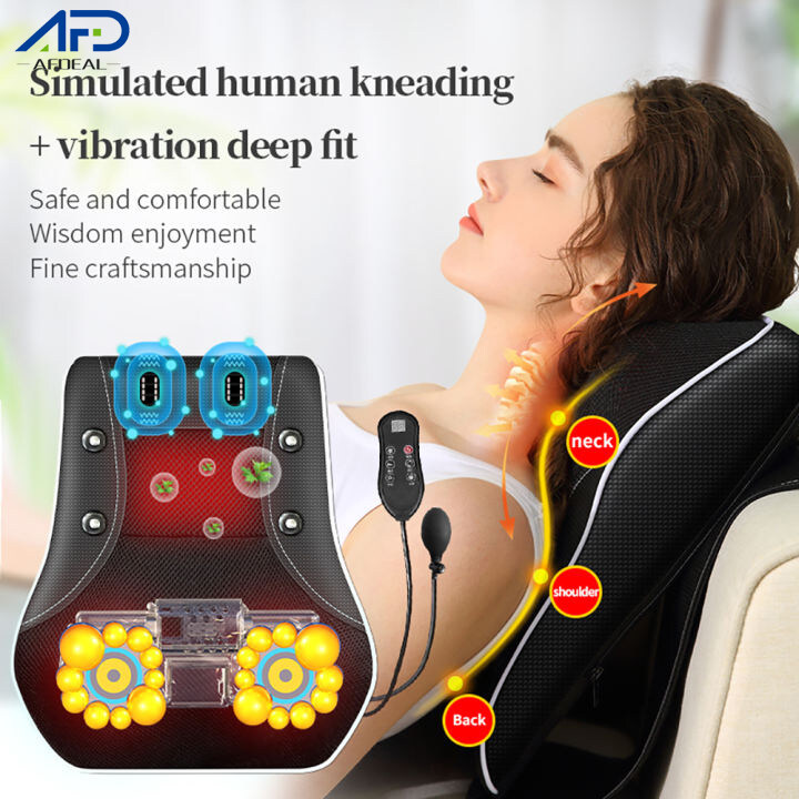 Afdeal Neck Massager with Hand Control Body Massage Machine Electric Kneading Heating Vibration Massage Pillow for Back Waist Home Office Car Use