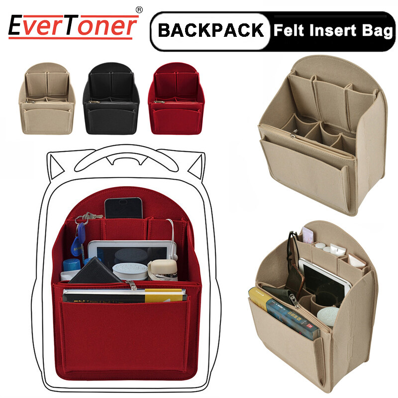 EverToner Backpack Insert Storage Bags Travel Organizer Felt Bag Insert Cosmetic Bag with Multi-Pockets Student Backpack Liner Bag