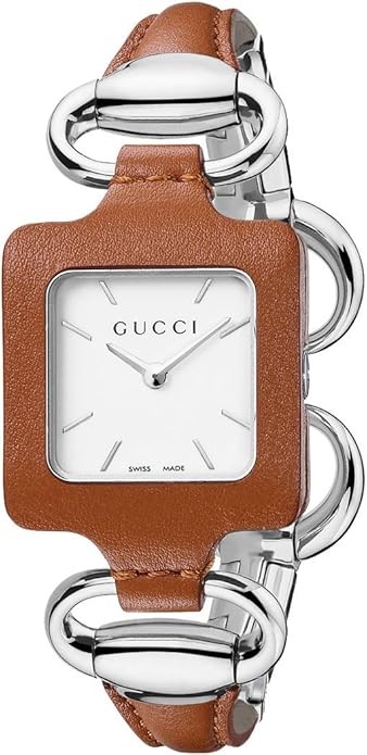 Women Watch Gucci YA130401 1921 1921 Series Brown Leather Bangle Style White Dia